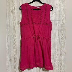 Garnet Hill Cotton Tie Waist Pink Dress Eyelet Detail XL